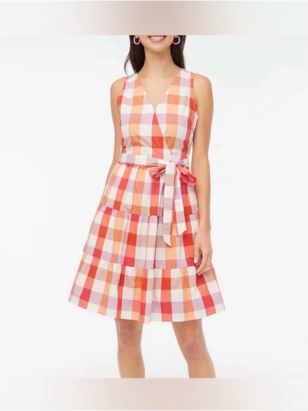 J. Crew Gingham Tie-Waist Midi Dress with Pockets Size 10